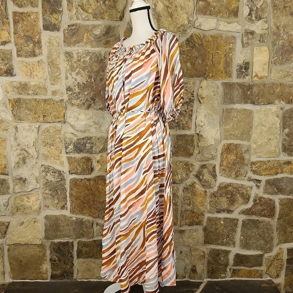Ann Taylor XXS Zebra Stripe Boatneck Midi Maxi Dress - Picture 6 of 11